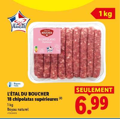 L'ÉTAL DU BOUCHER 18 chipolatas supérieures