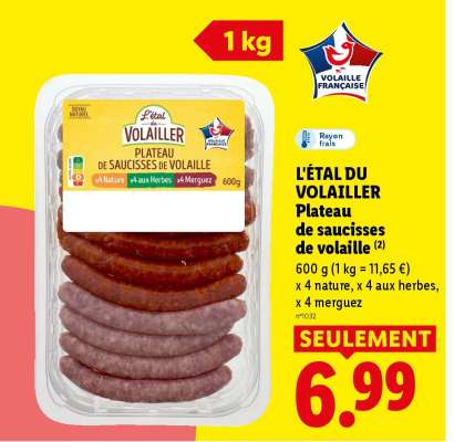 L'ÉTAL DU VOLAILLER Plateau de saucisses de volaille