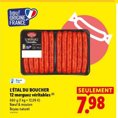 L'ÉTAL DU BOUCHER 12 merguez véritables