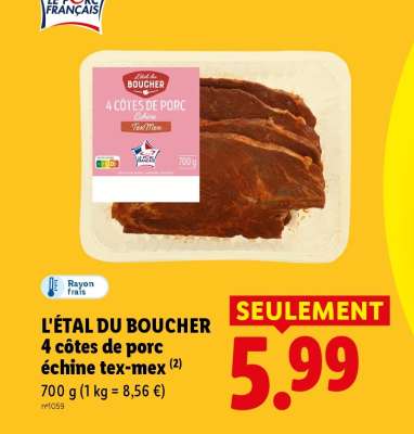 L'ÉTAL DU BOUCHER 4 côtes de porc échine tex-mex