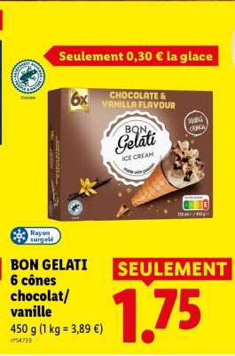 BON GELATI 6 cônes chocolat/vanille