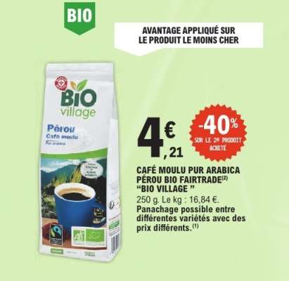 Café moulu pur Arabica Pérou Bio Fairtrade "Bio Village"