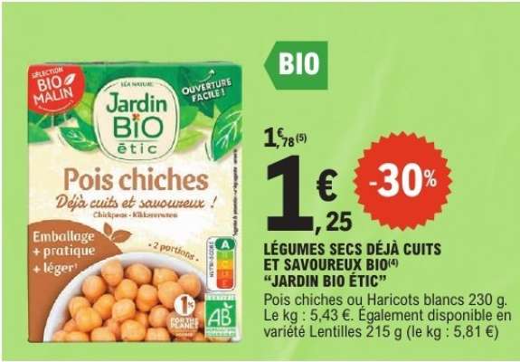 LÉGUMES SECS DÉJÀ CUITS ET SAVOUREUX BIO "JARDIN BIO ÉTIC"