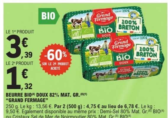 BEURRE BIO DOUX 82% MAT. GR. "GRAND FERMAGE"
