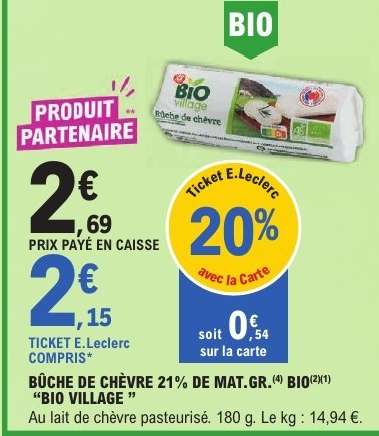 BÛCHE DE CHÈVRE 21% DE MAT.GR. BIO "BIO VILLAGE"