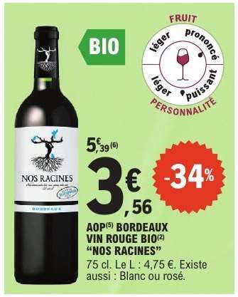 AOP BORDEAUX VIN ROUGE BIO 'NOS RACINES'