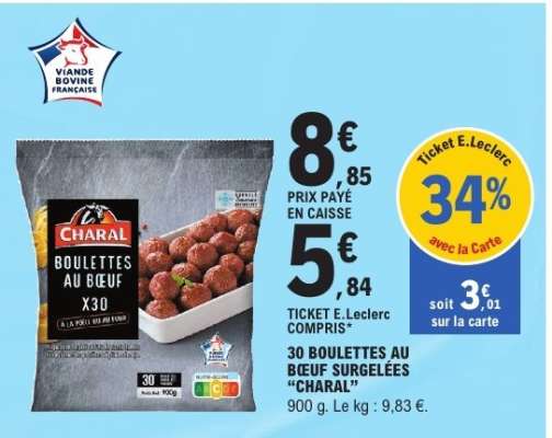 30 BOULETTES AU BOEUF SURGELÉES “CHARAL”