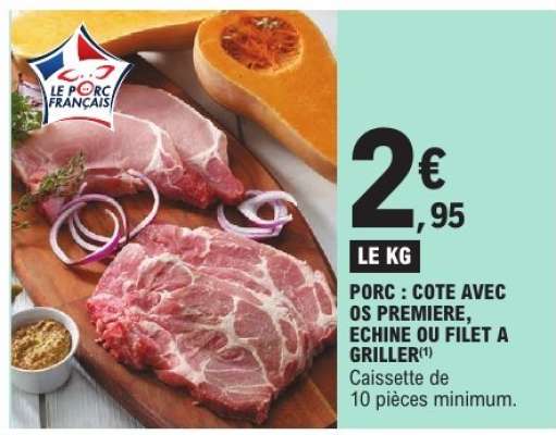 Porc : Côte avec os première, échine ou filet à griller
