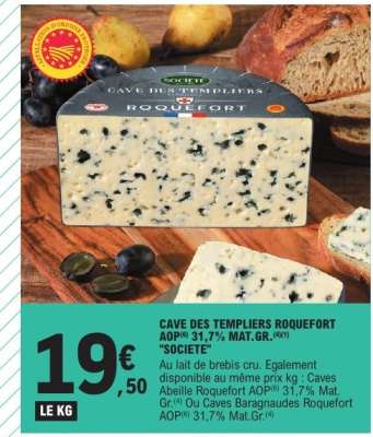 CAVE DES TEMPLIERS ROQUEFORT AOP 31,7% MAT.GR. "SOCIETE"