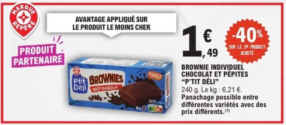 BROWNIE INDIVIDUEL CHOCOLAT ET PÉPITES “P’TIT DÉLI”