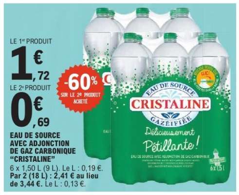 Eau de source avec adjonction de gaz carbonique 'Cristaline'
