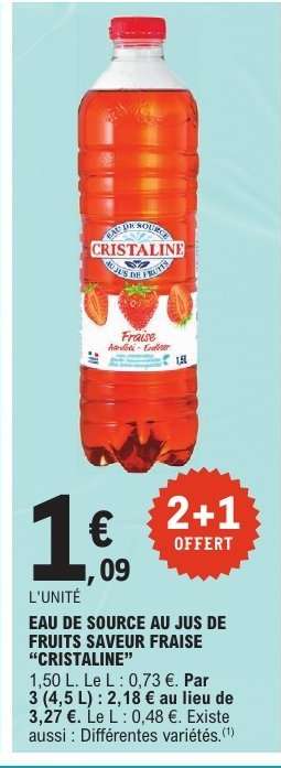 Eau de source au jus de fruits saveur fraise “Cristaline”