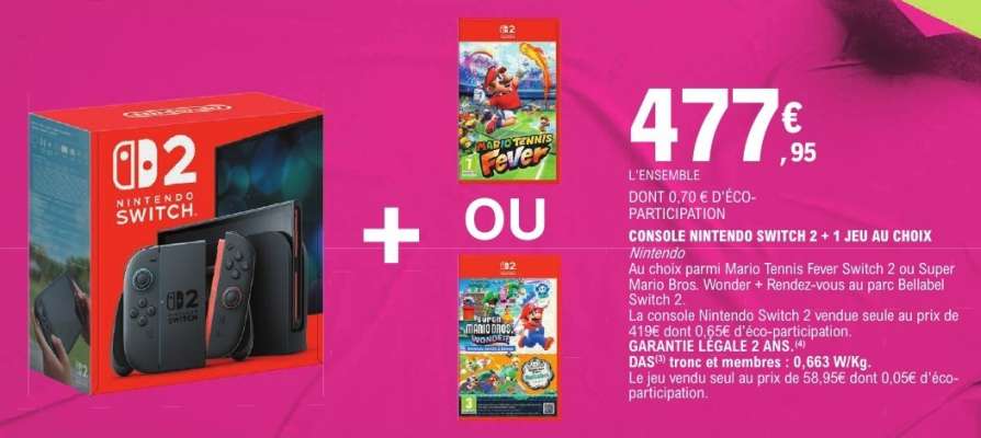 CONSOLE NINTENDO SWITCH 2 + 1 JEU AU CHOIX