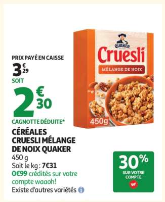Céréales Cruesli Mélange De Noix Quaker