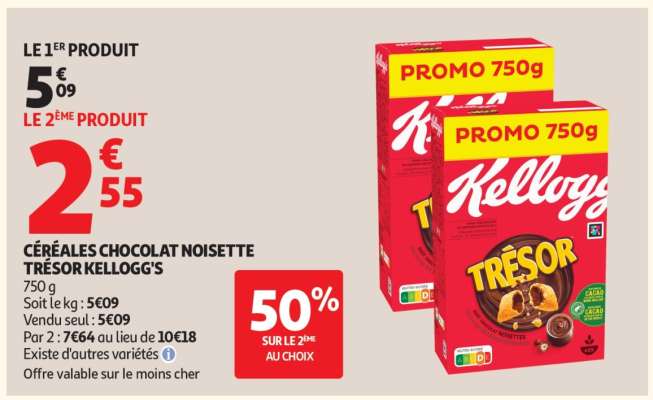 CÉRÉALES CHOCOLAT NOISETTE TRÉSOR KELLOGG'S