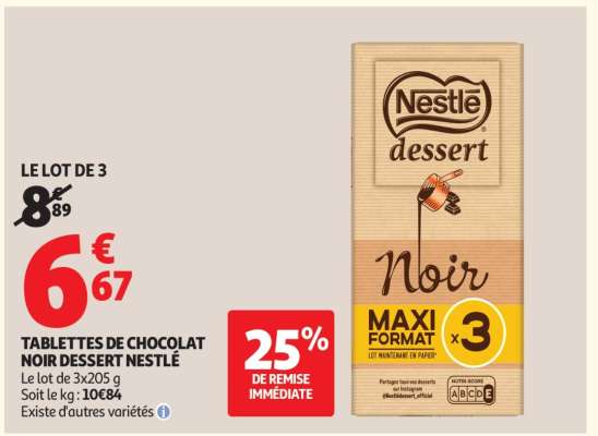 Tablettes De Chocolat Noir Dessert Nestle