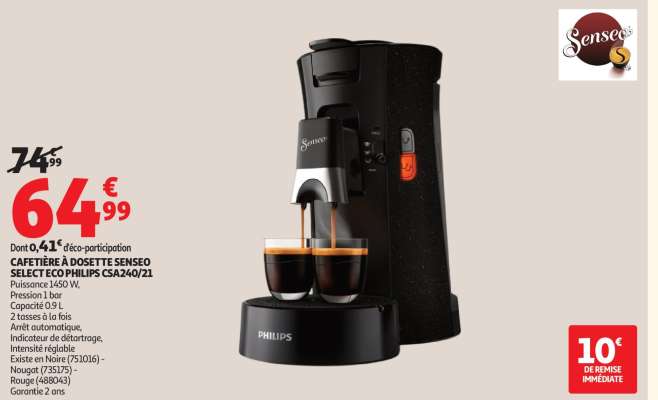 CAFETIÈRE À DOSETTE SENSEO SELECT ECO PHILIPS CSA240/21