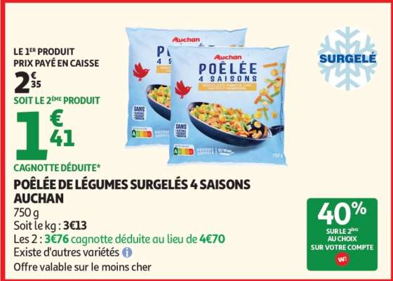 POÊLÉE DE LÉGUMES SURGELÉS 4 SAISONS AUCHAN