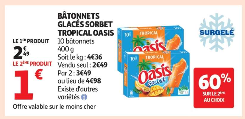 Bâtonnets glacés sorbet tropical Oasis