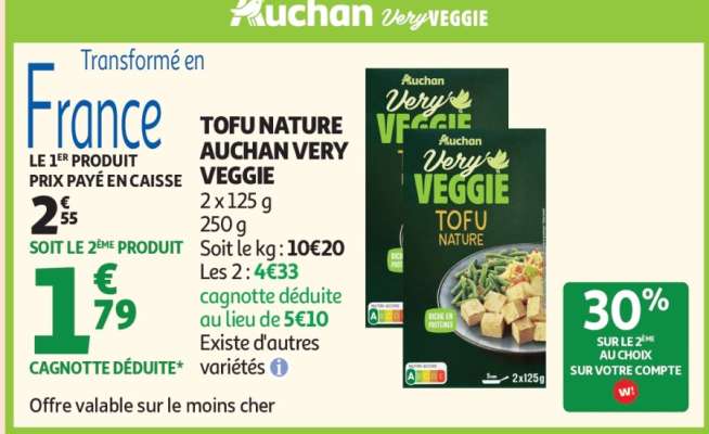 TOFU NATURE AUCHAN VERY VEGGIE