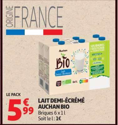 LAIT DEMI-ÉCRÉMÉ AUCHAN BIO