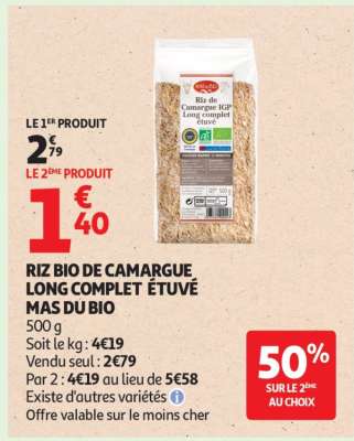 RIZ BIO DE CAMARGUE LONG COMPLET ÉTUVÉ MAS DU BIO