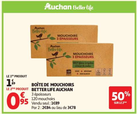 BOÎTE DE MOUCHOIRS BETTER LIFE AUCHAN