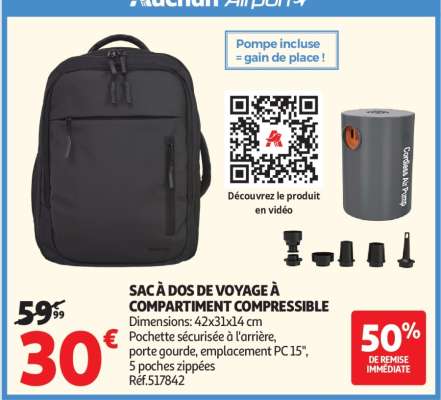 SAC À DOS DE VOYAGE À COMPARTIMENT COMPRESSIBLE