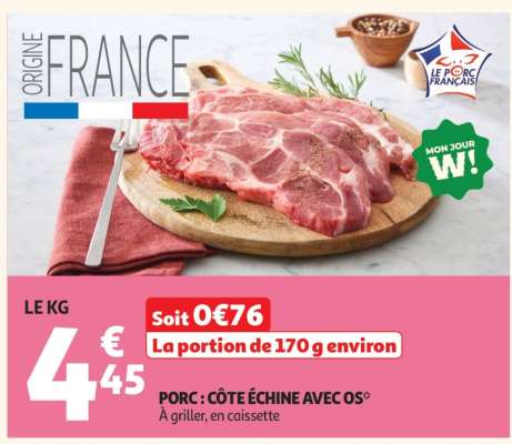 Porc : Côte Échine Avec Os