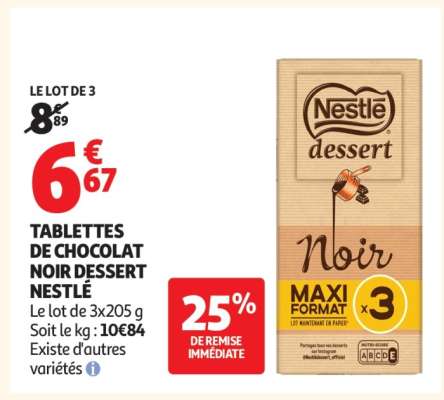 Tablettes De Chocolat Noir Dessert Nestle