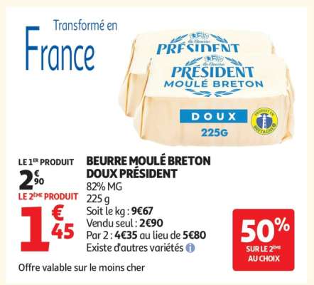 BEURRE MOULÉ BRETON DOUX PRÉSIDENT