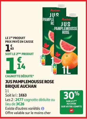 JUS PAMPLEMOUSSE ROSE BRIQUE AUCHAN
