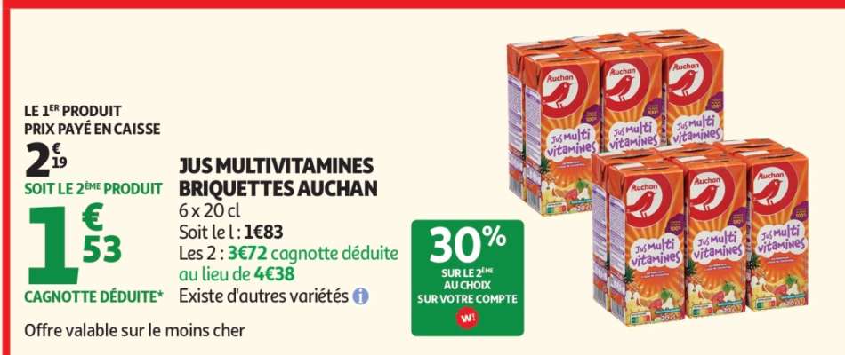 JUS MULTIVITAMINES BRIQUETTES AUCHAN