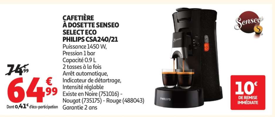 CAFETIÈRE À DOSETTE SENSEO SELECT ECO PHILIPS CSA240/21