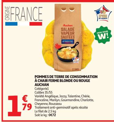 POMMES DE TERRE DE CONSOMMATION À CHAIR FERME BLONDE OU ROUGE AUCHAN