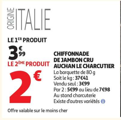 CHIFFONNADE DE JAMBON CRU AUCHAN LE CHARCUTIER