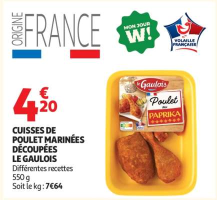 CUISSES DE POULET MARINÉES DÉCOUPÉES LE GAULOIS
