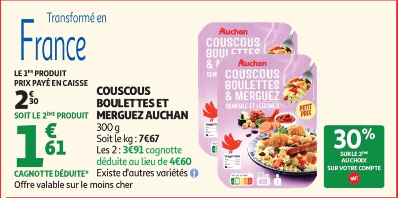COUSCOUS BOULETTES ET MERGUEZ AUCHAN