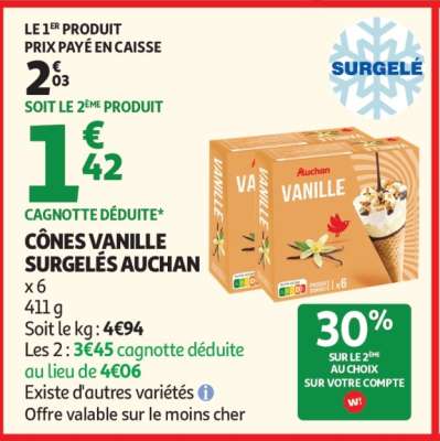 Cônes Vanille Surgelés Auchan