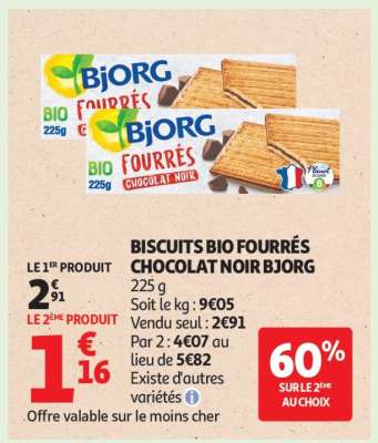 BISCUITS BIO FOURRÉS CHOCOLAT NOIR BJORG