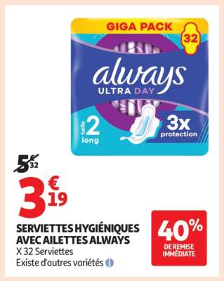SERVIETTES HYGIÉNIQUES AVEC AILETTES ALWAYS