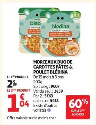 MORCEAUX DUO DE CAROTTES PÂTES & POULET BLÉDINA