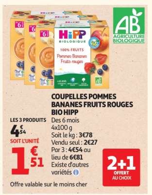 COUPELLES POMMES BANANES FRUITS ROUGES BIO HIPP