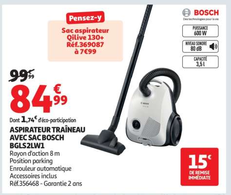 ASPIRATEUR TRAÎNEAU AVEC SAC BOSCH BGLS2LWI