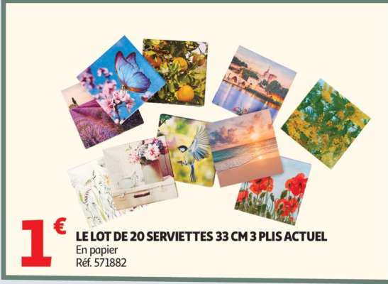LE LOT DE 20 SERVIETTES 33 CM 3 PLIS ACTUEL