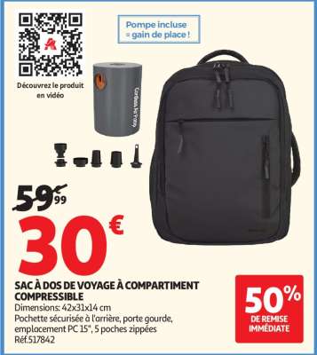 SAC À DOS DE VOYAGE À COMPARTIMENT COMPRESSIBLE
