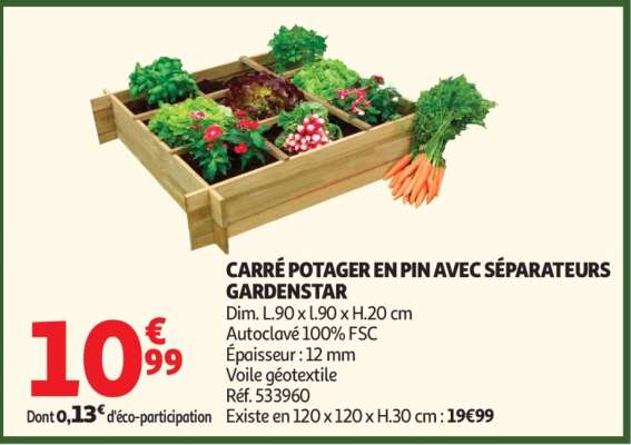 Carré Potager En Pin Avec Séparateurs Gardenstar