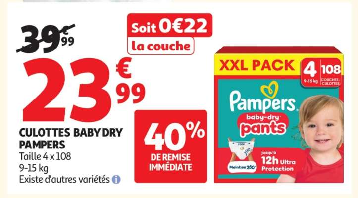 CULOTTES BABY DRY PAMPERS