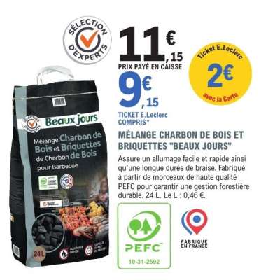 MÉLANGE CHARBON DE BOIS ET BRIQUETTES "BEAUX JOURS"