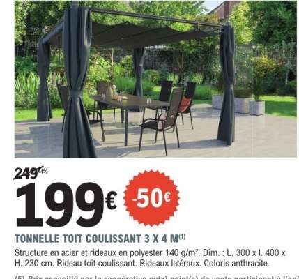 TONNELLE TOIT COULISSANT 3 x 4 M